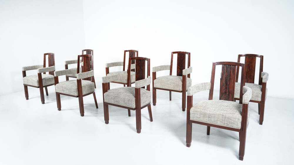  Set of 8 Armchairs, Art Deco Style - New Upholstery