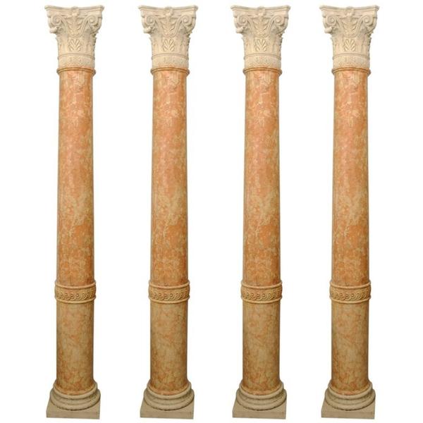Set of Four 19th Century Half-Columns in Red Verona Marble and Vincenza Stone