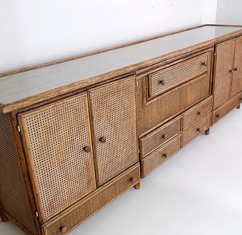 Sideboard Year 1960 In Bamboo Trimmed With Cannage. 