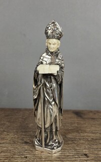 Silver and bone bishop statuette - France - 20th century
