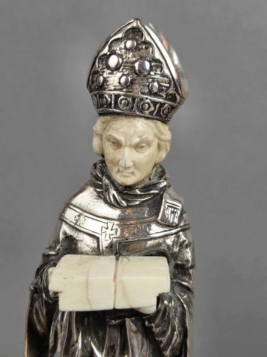 Silver and bone bishop statuette - France - 20th century