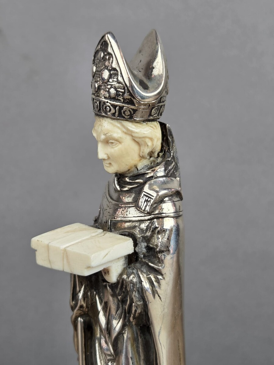 Silver and bone bishop statuette - France - 20th century