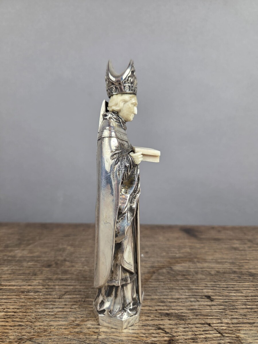 Silver and bone bishop statuette - France - 20th century