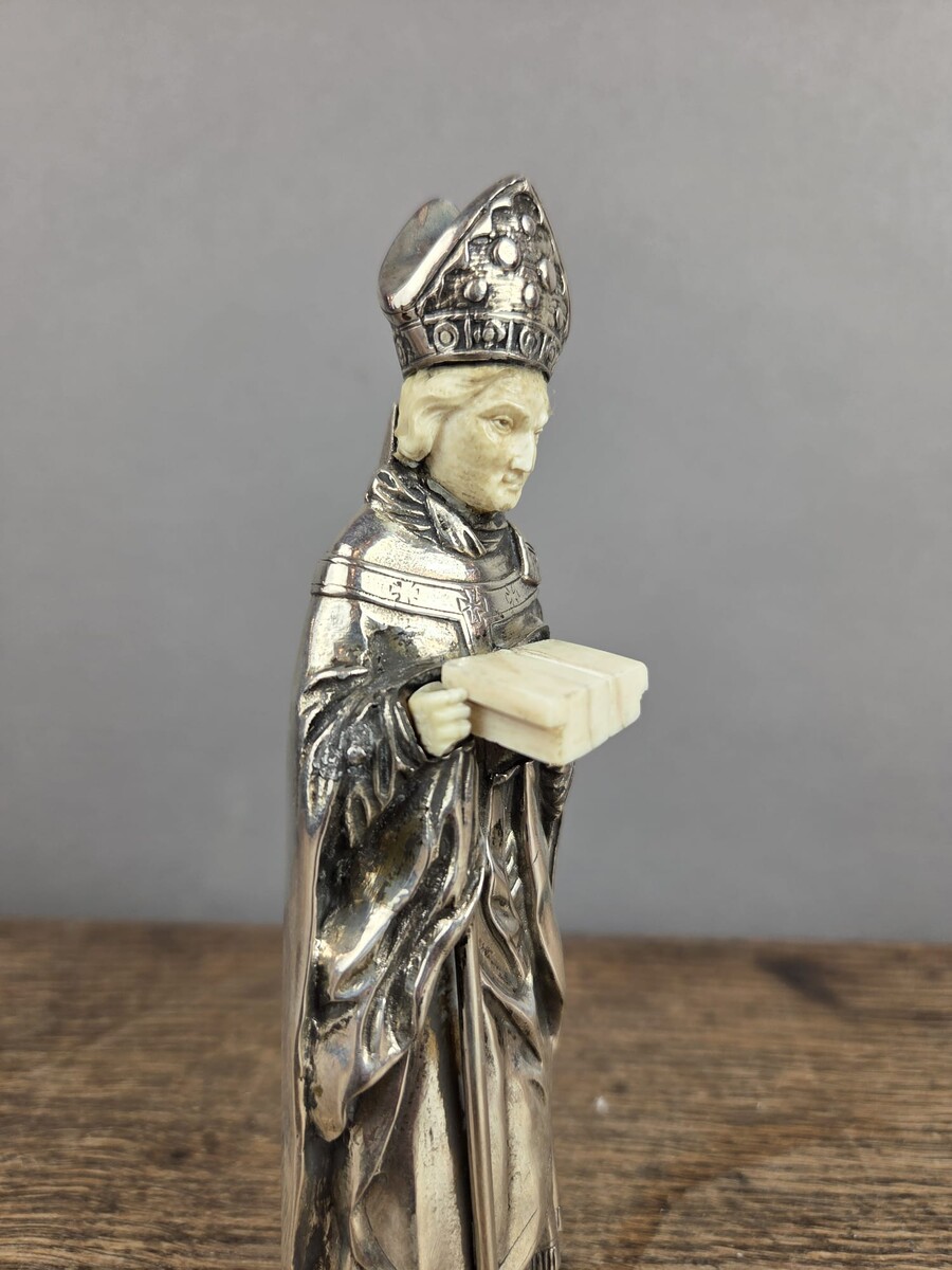 Silver and bone bishop statuette - France - 20th century