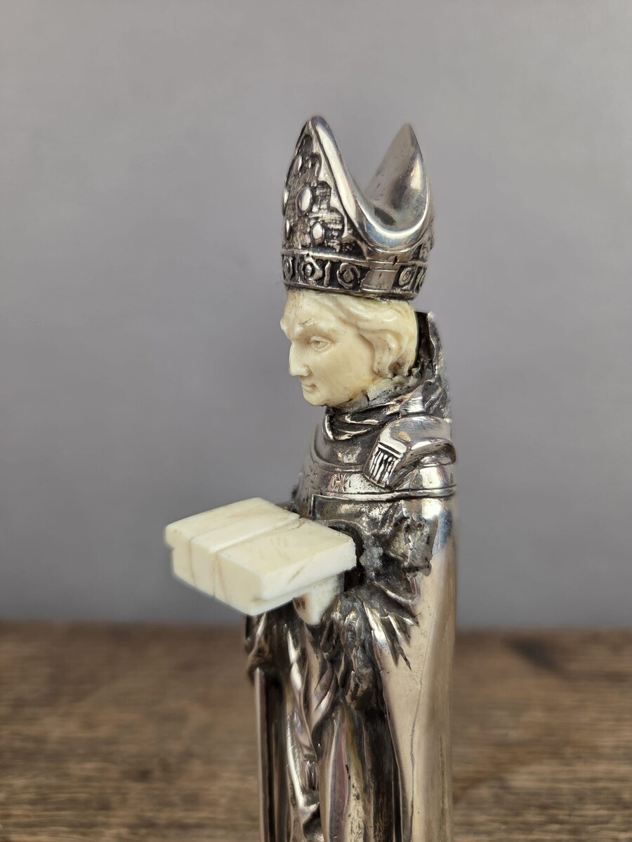 Silver and bone bishop statuette - France - 20th century