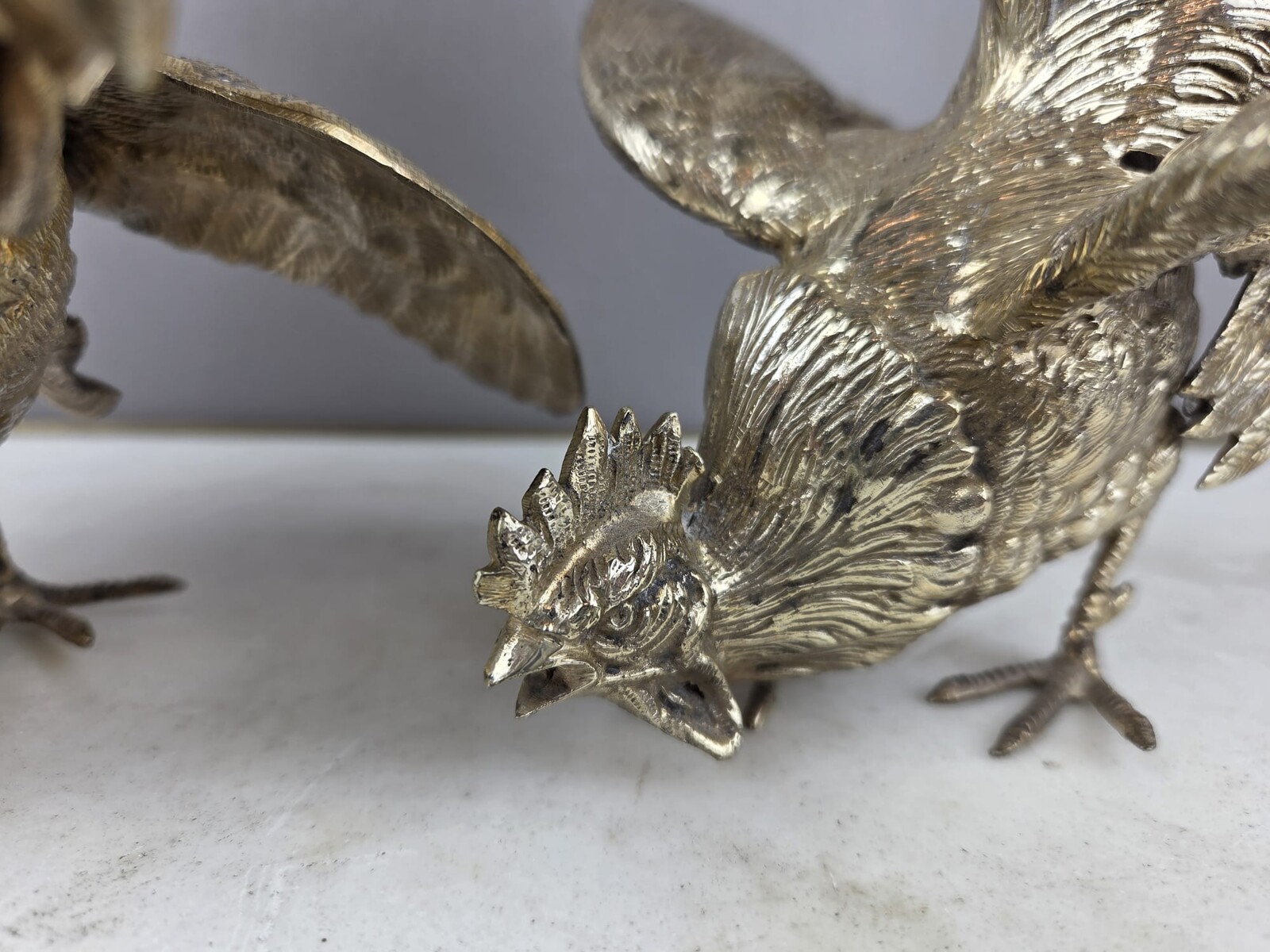 Silver-plated bronze cockfight, early 20th century