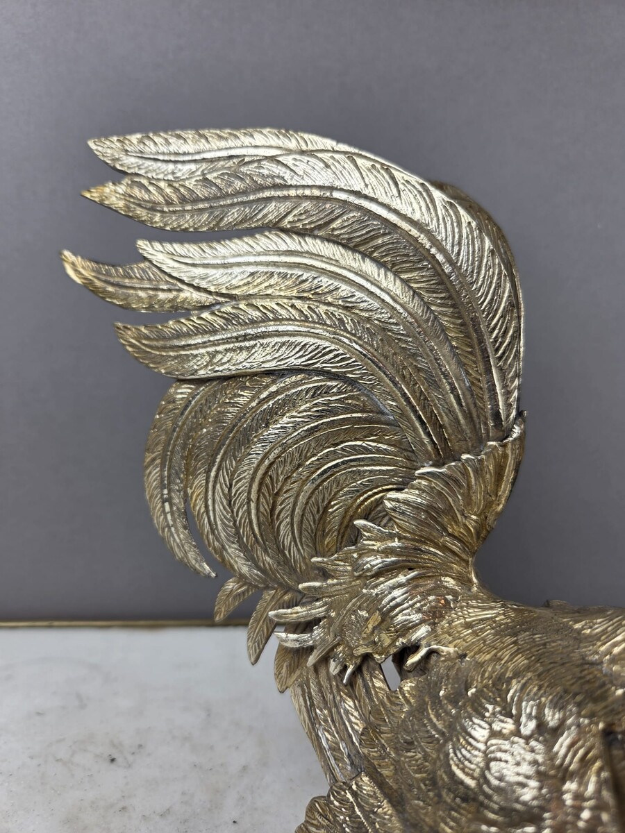Silver-plated bronze cockfight, early 20th century