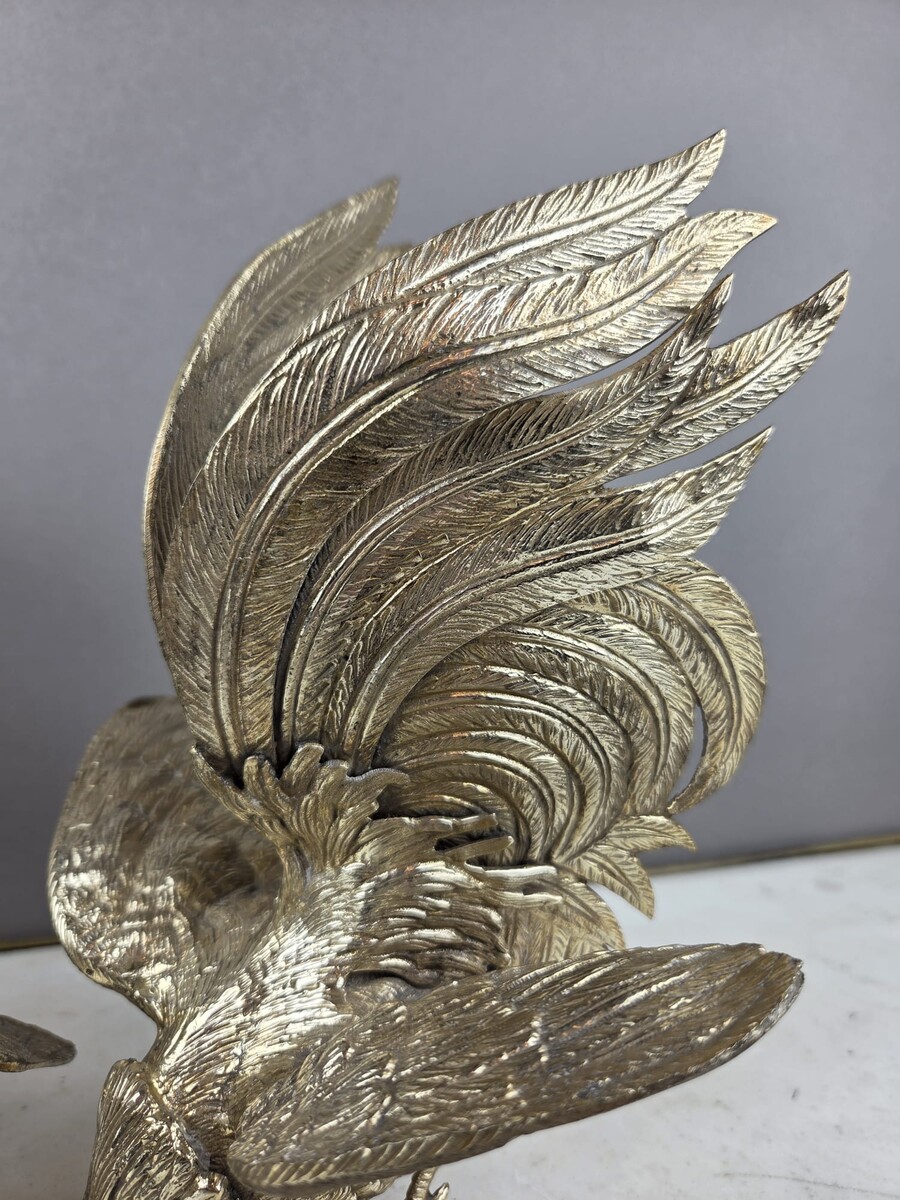 Silver-plated bronze cockfight, early 20th century