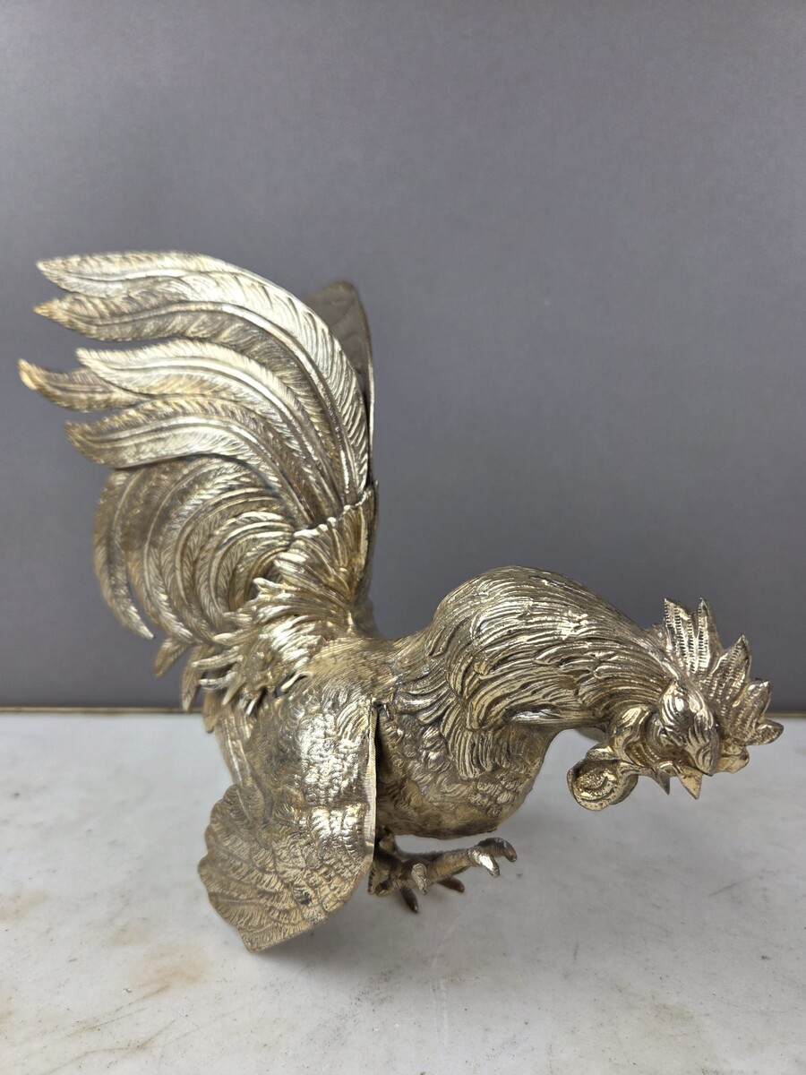 Silver-plated bronze cockfight, early 20th century