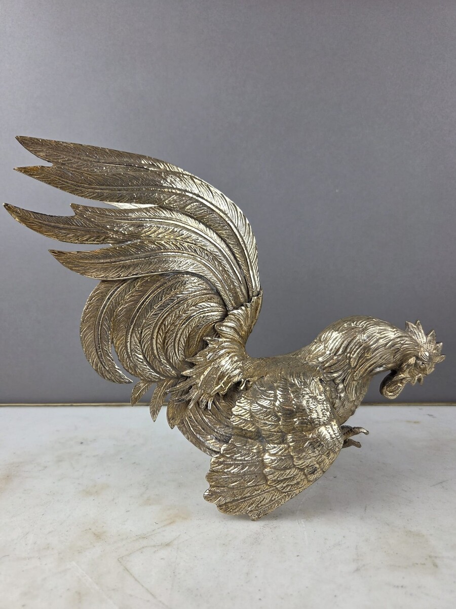 Silver-plated bronze cockfight, early 20th century