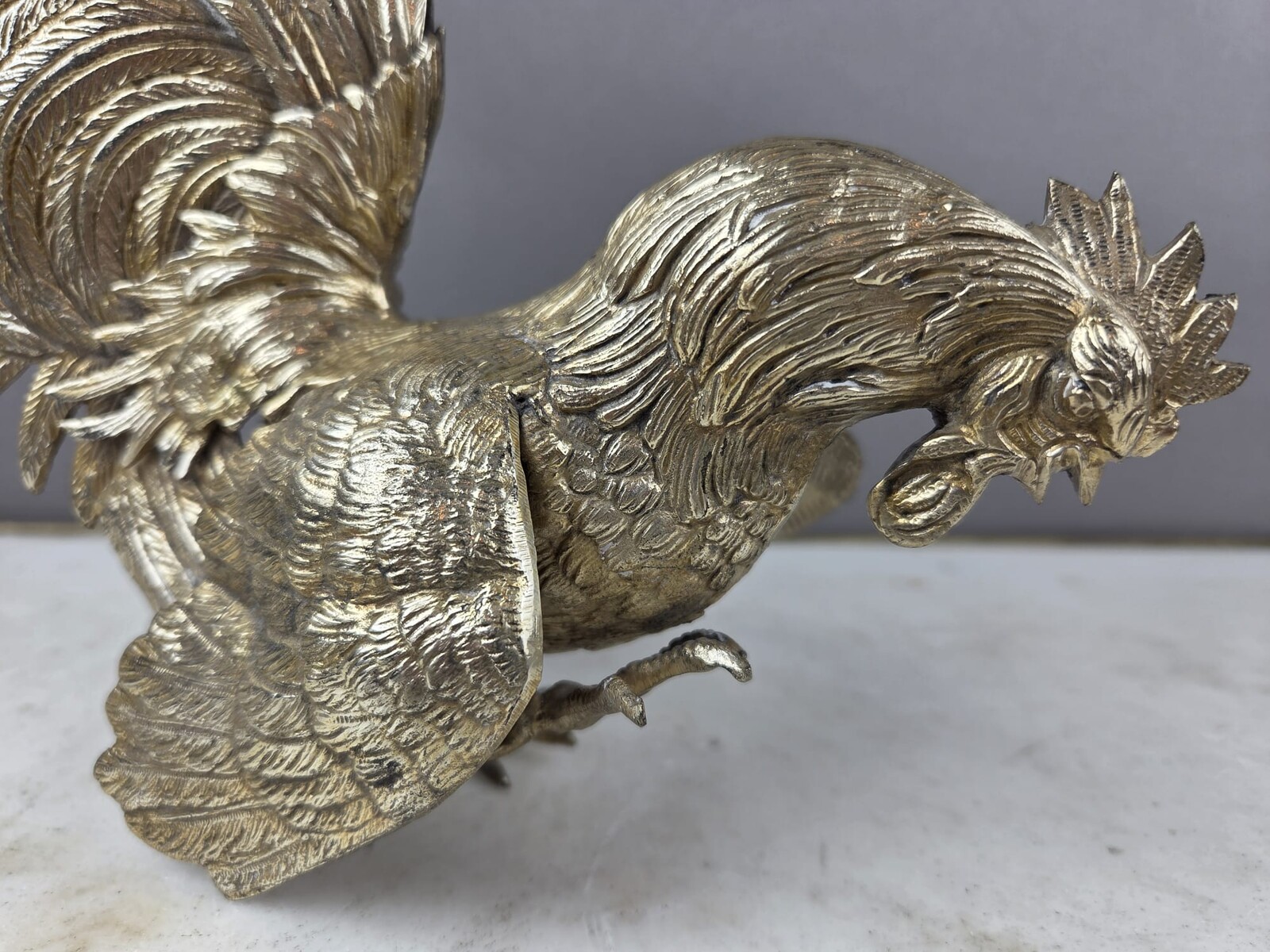 Silver-plated bronze cockfight, early 20th century