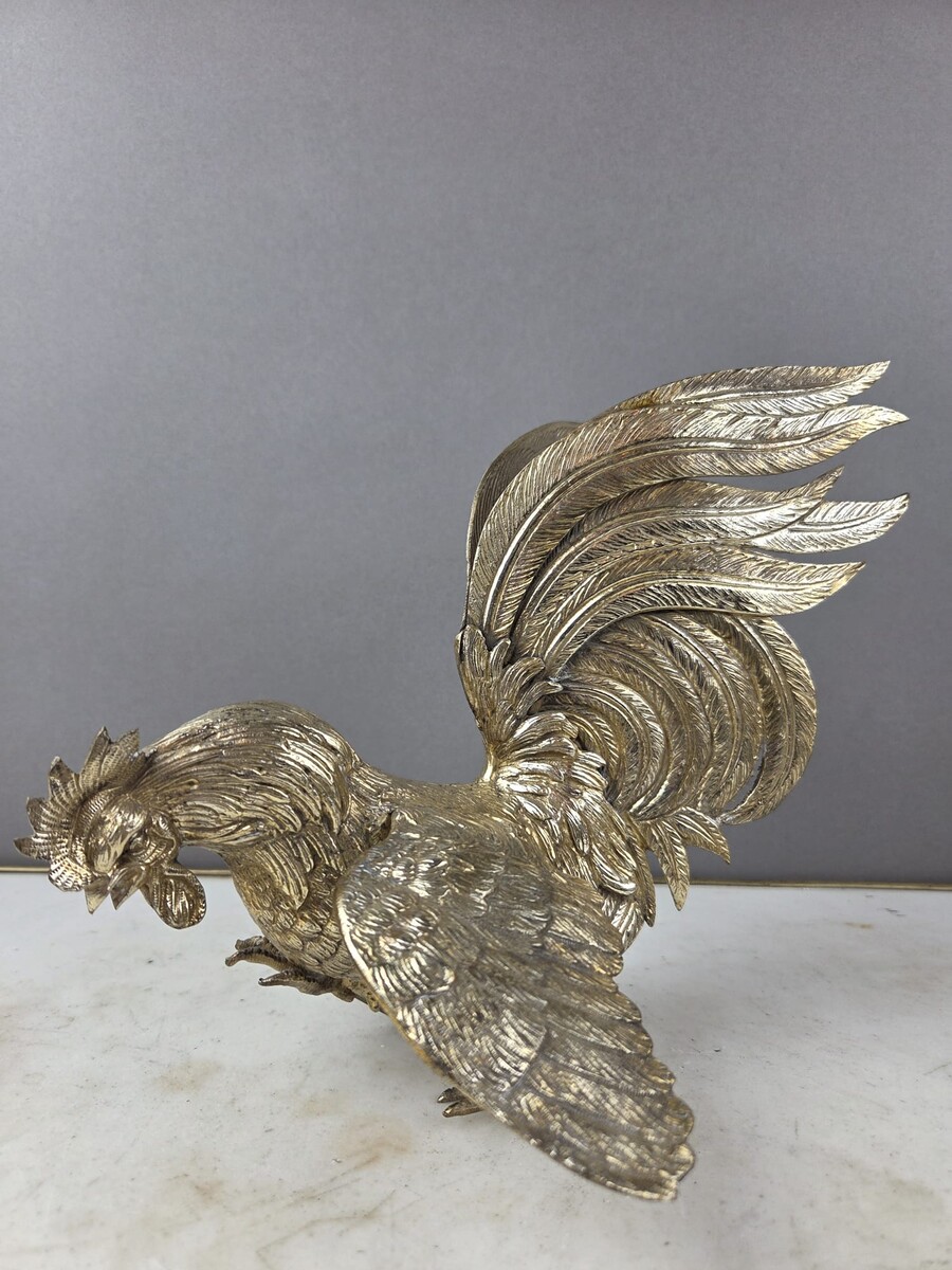 Silver-plated bronze cockfight, early 20th century