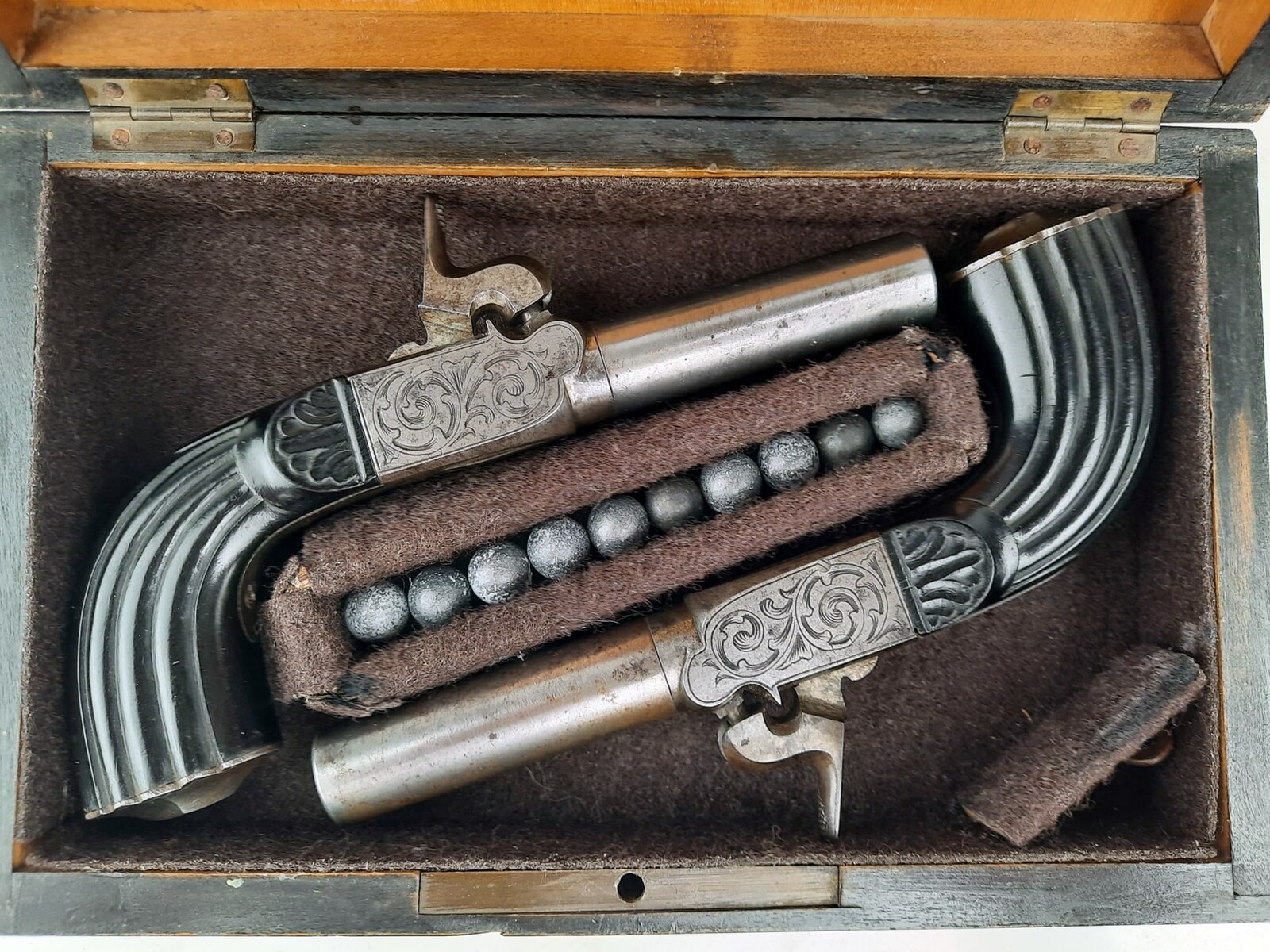Small box, pair of percussion chest pistols