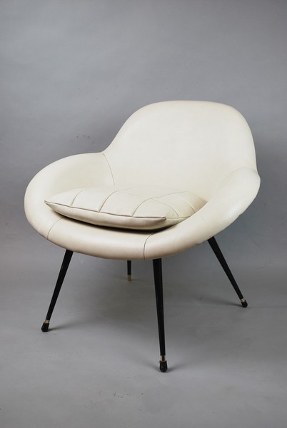 Small occasional chair, upholstered in white skai