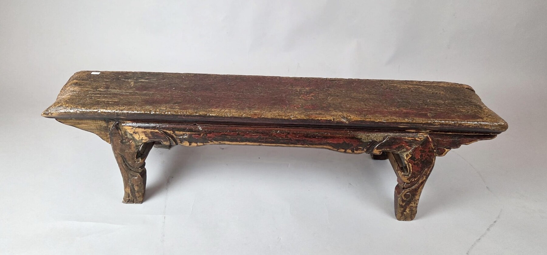 Small patinated wooden bench (traces of polychromy), China, early 19th century