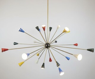 Sputnik chandelier in brass, multicolored, Italian, vintage