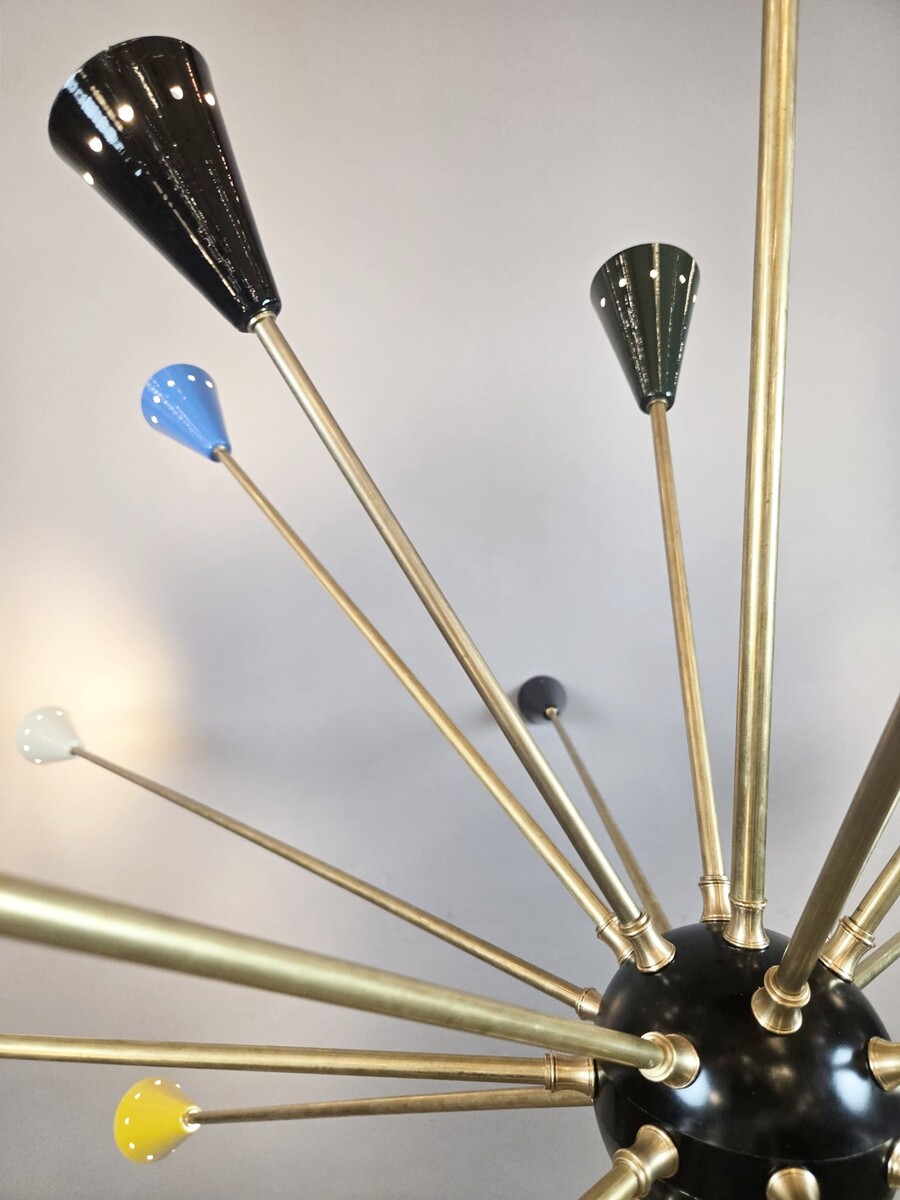 Sputnik chandelier in brass, multicolored, Italian, vintage