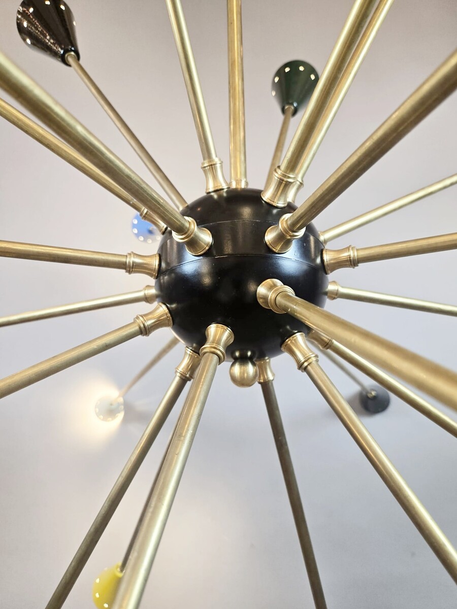 Sputnik chandelier in brass, multicolored, Italian, vintage