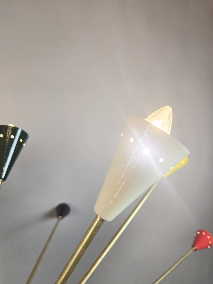 Sputnik chandelier in brass, multicolored, Italian, vintage