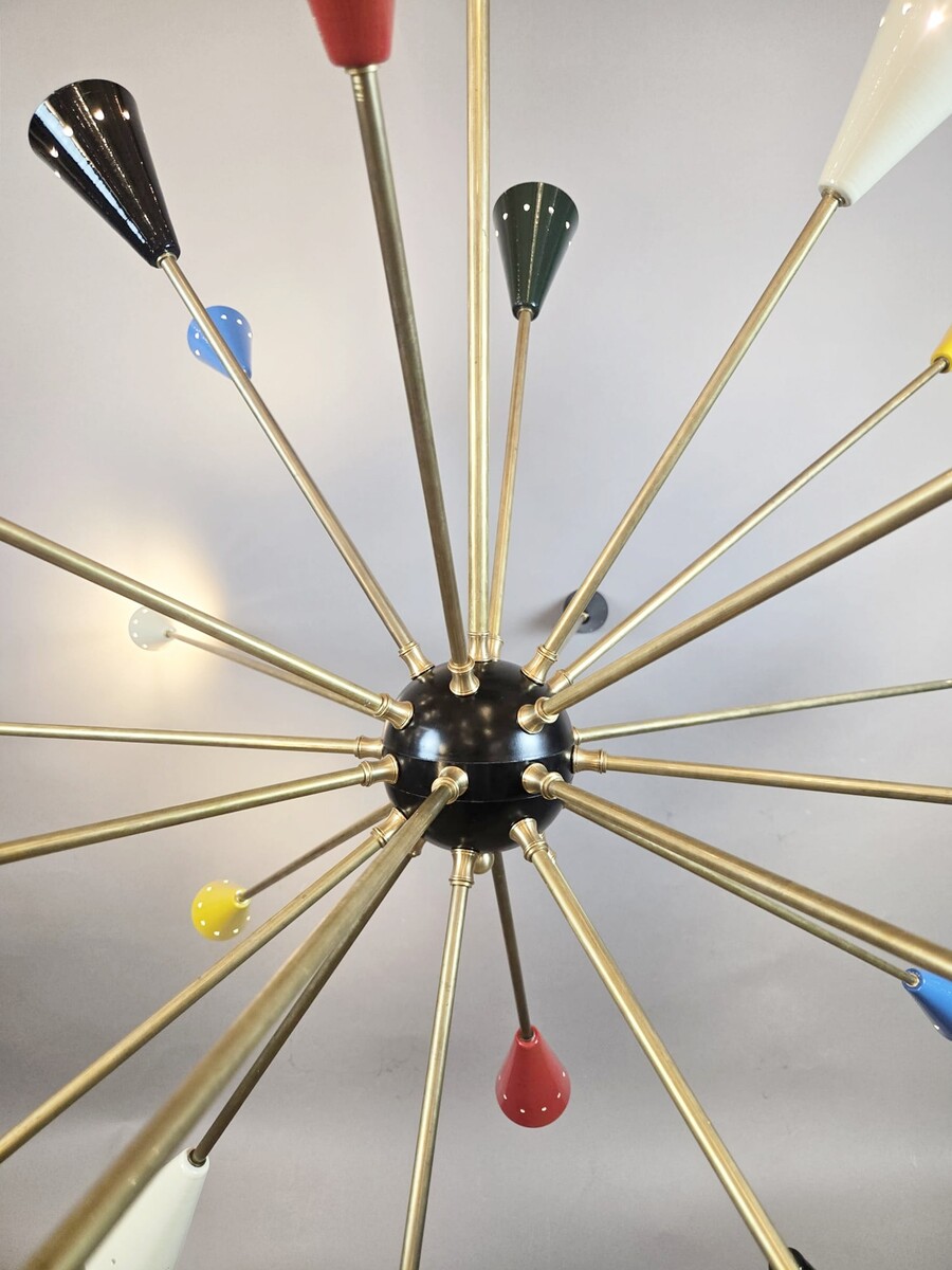 Sputnik chandelier in brass, multicolored, Italian, vintage