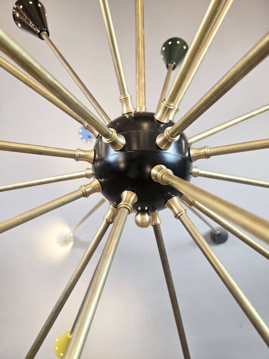 Sputnik chandelier in brass, multicolored, Italian, vintage