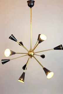 Sputnik chandelier in sheet metal and brass, 20th