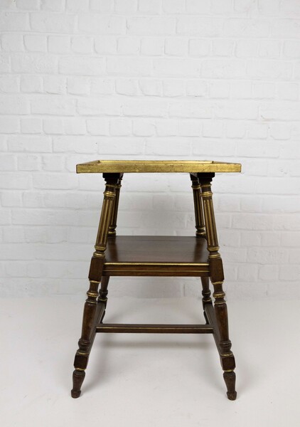 Stained walnut pedestal table - 2 shelves - around 1900