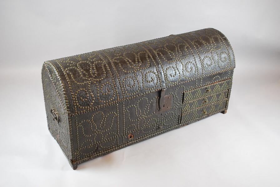 Studded leather-wrapped dome chest, 18th