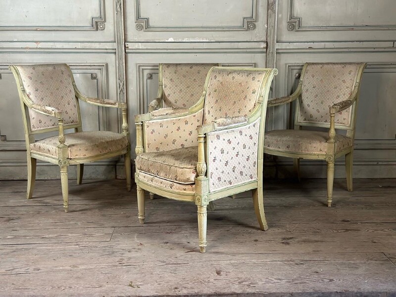 Suite of 3 armchairs and a bergère from French directoire, fabrics to be replaced