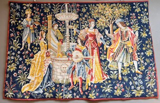 Tapestry “Concert at the Fountain,” hand-printed wool and linen, Robert Four, No. 26