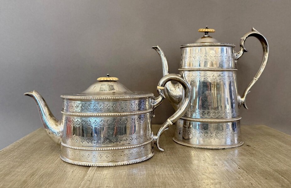 Teapot And Coffeepot, London 19th Century, 925 Silver 