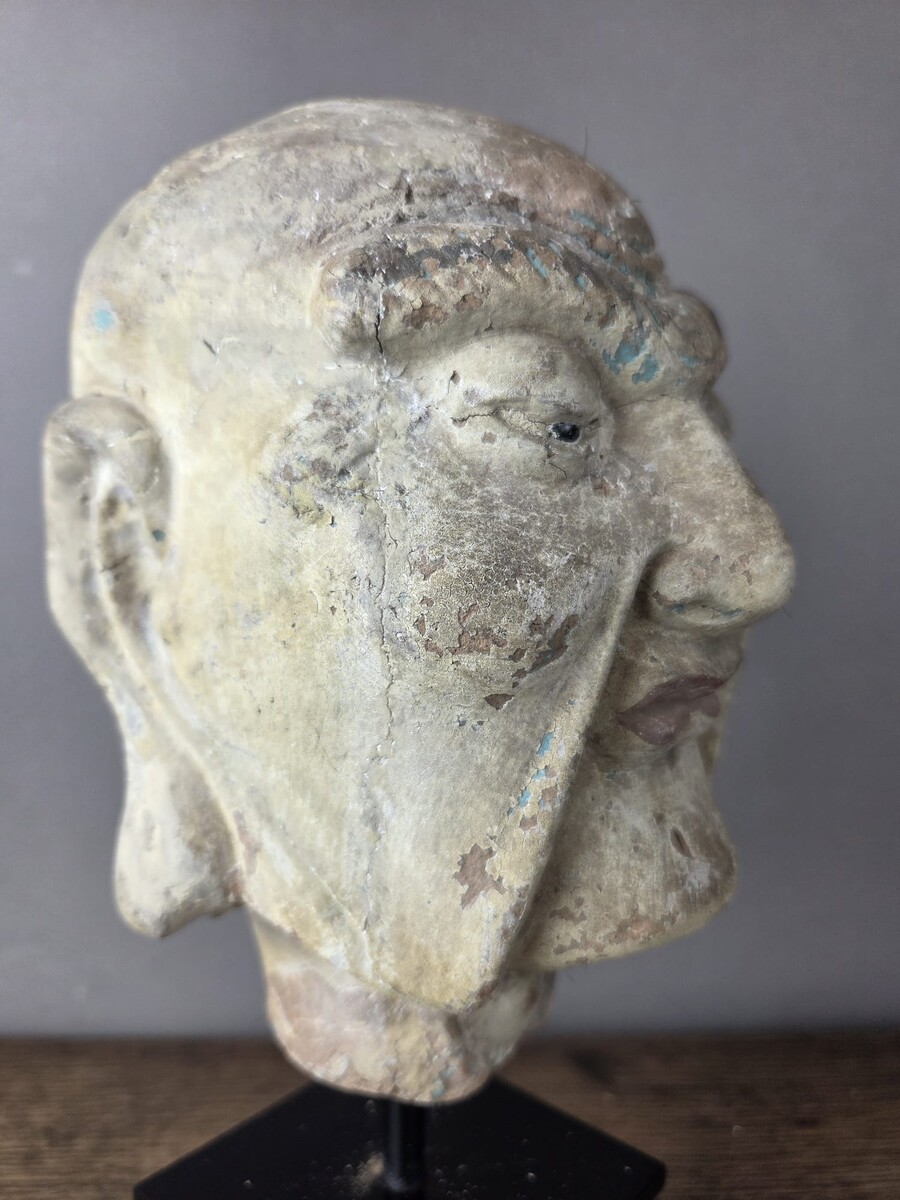 Terracotta head of Luohan, mounted on a base – 18th century
