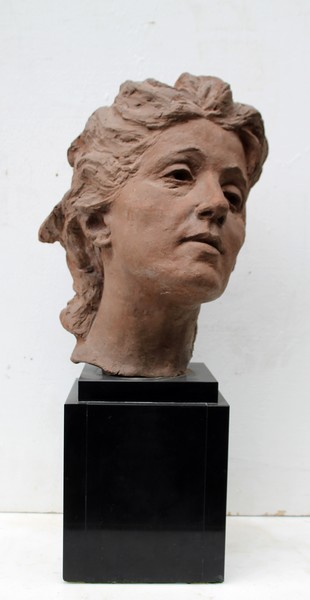 Terracotta sculpture, woman's head