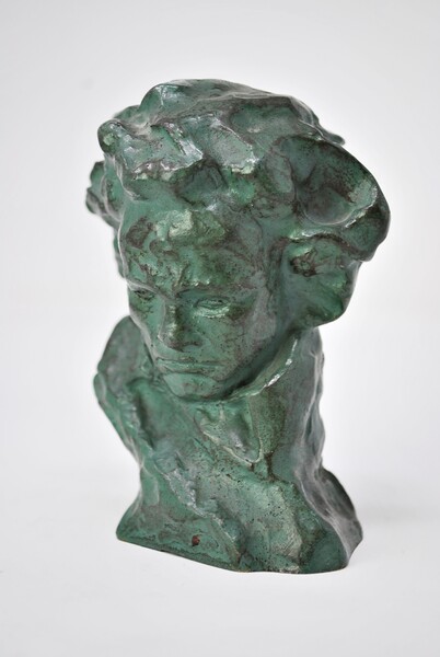 Terracotta with bronze green patina, bust of Beethoven