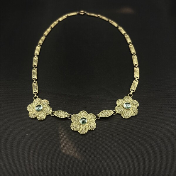 Theodor Fahrner necklace in .925 vermeil and glass cabochon, sky blue, 40 cm, signed Austria