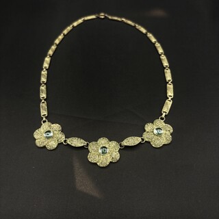 Theodor Fahrner necklace in .925 vermeil and glass cabochon, sky blue, 40 cm, signed Austria