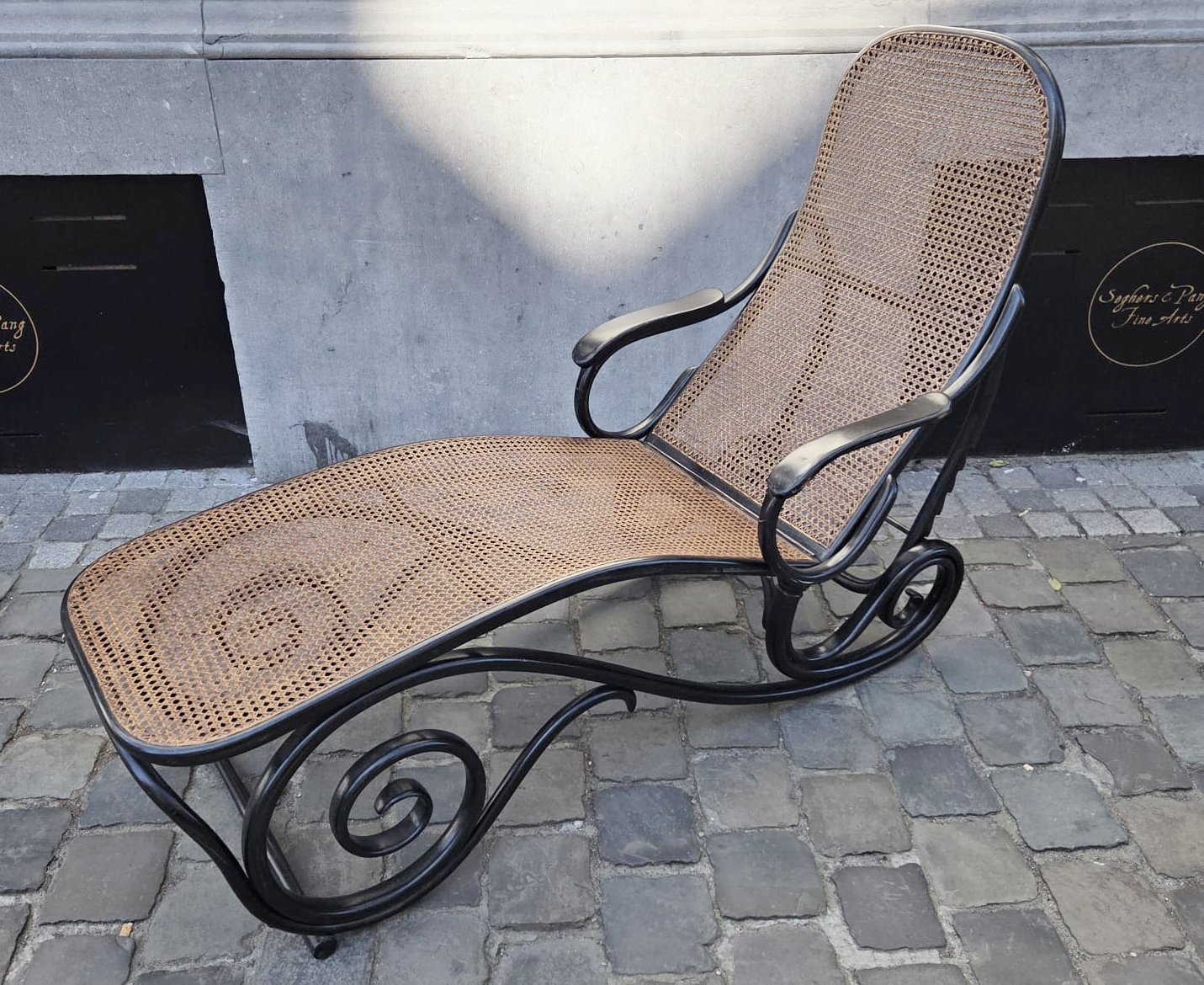 Thonet, cane chaise longue with adjustable back, circa 1920
