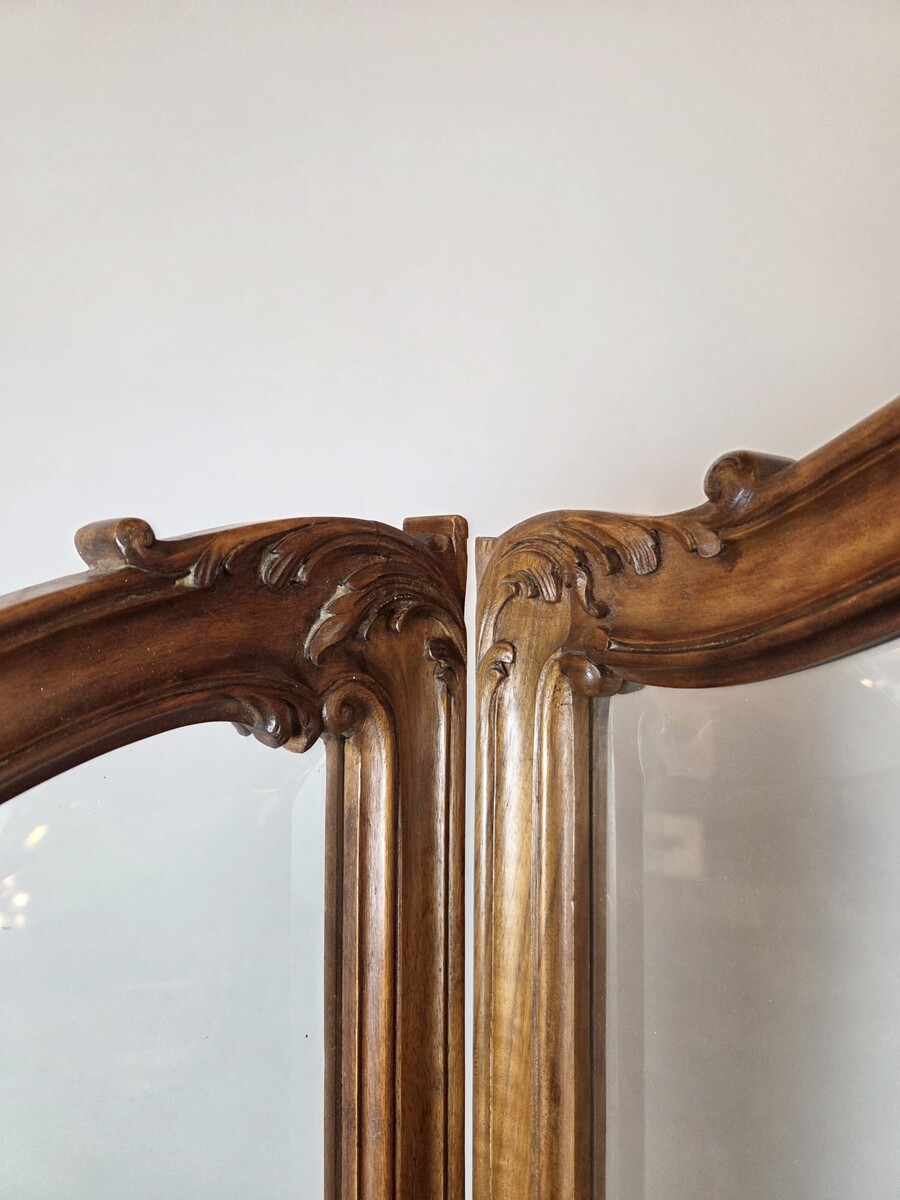 Three-panel Louis XV style screen in walnut and beveled glass, circa 1900