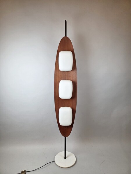 Totem floor lamp by Goffredo Reggiani, wood, marble and opaline glass, Italy, 1970s