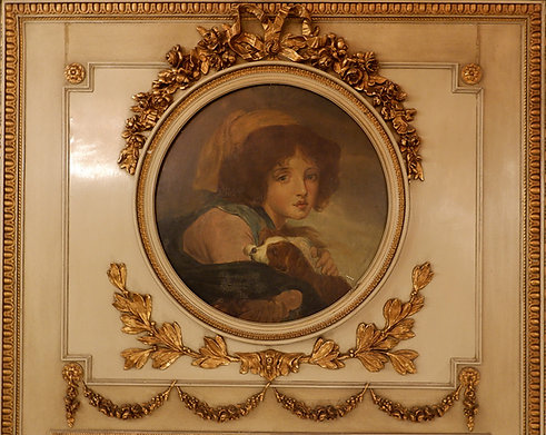 Trumeau mirror in painted wood 19th century - Painting on panel in medallion 