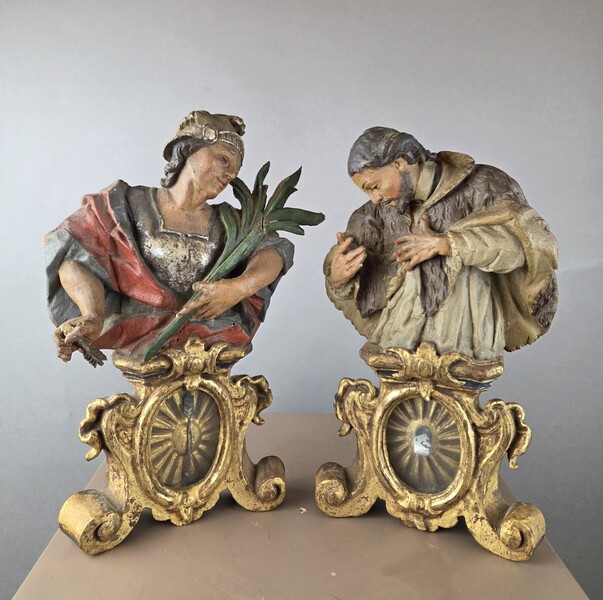 Two finely carved polychrome wooden reliquaries, 18th century