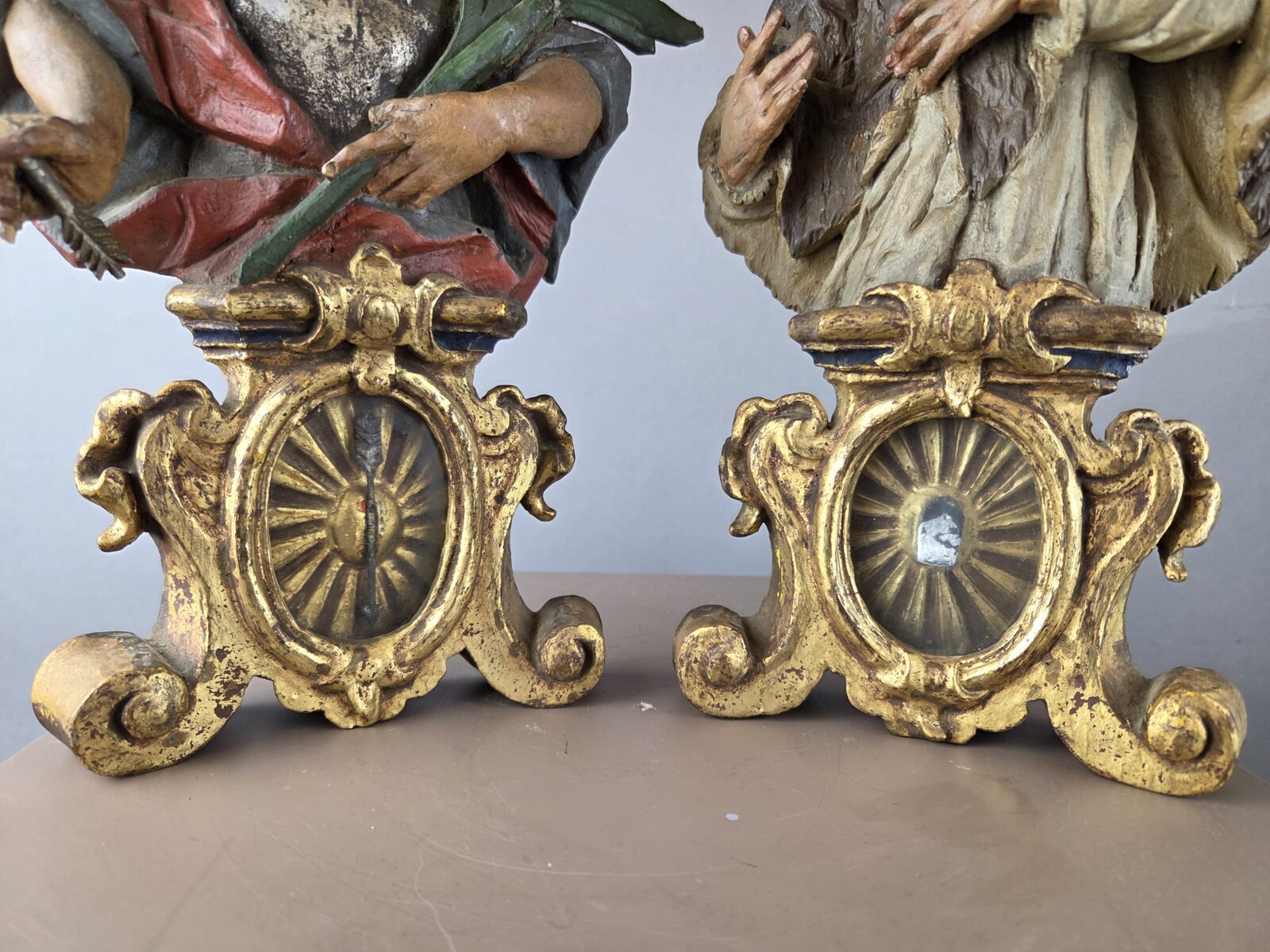 Two finely carved polychrome wooden reliquaries, 18th century