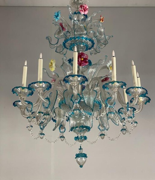 Venetian Chandelier In Multicolored Murano Glass, 12 Arms Of Light