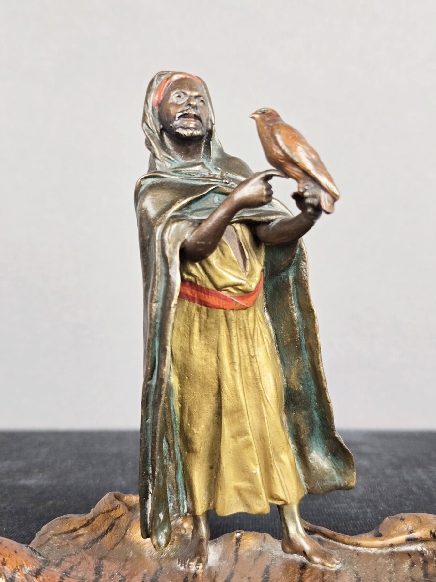 Vienna bronze, oriental figure resting on a tiger skin, Franz Bergman