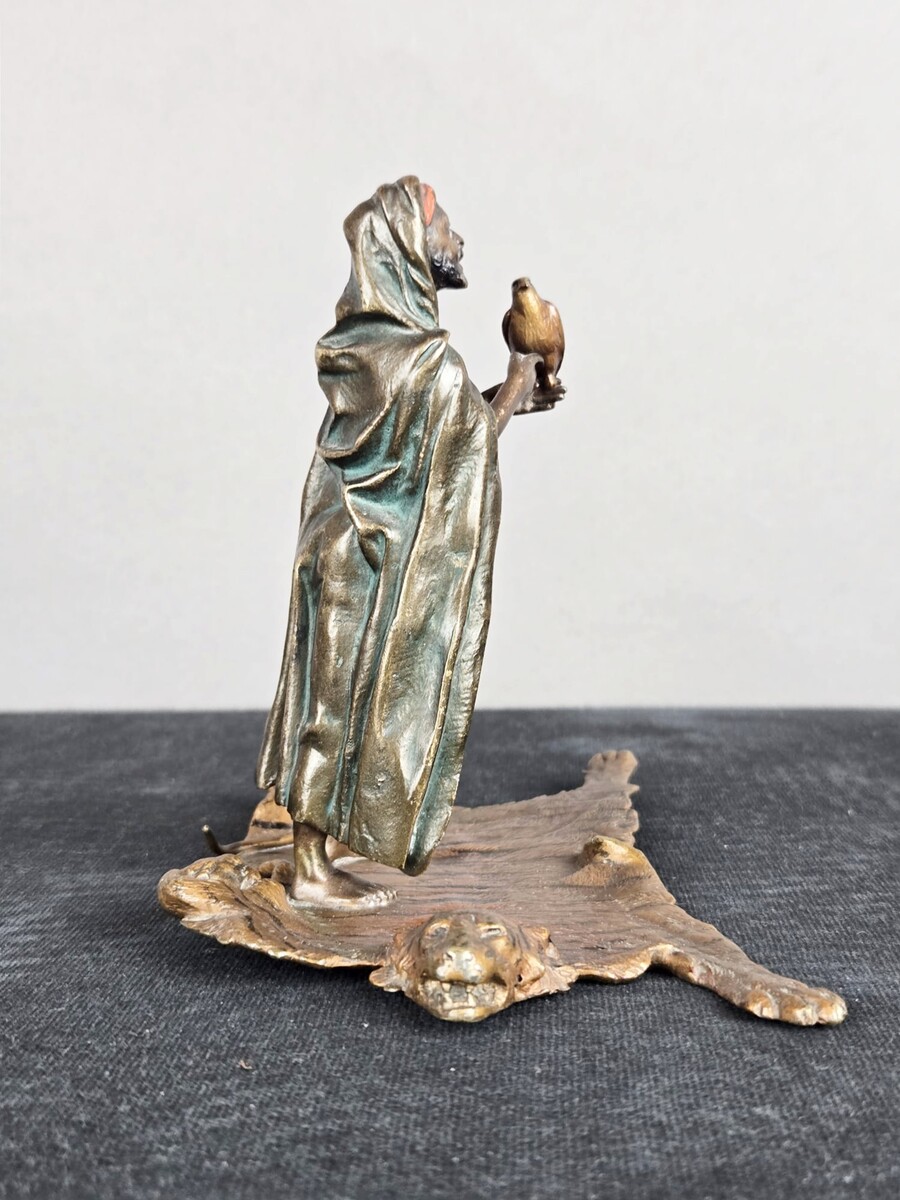 Vienna bronze, oriental figure resting on a tiger skin, Franz Bergman