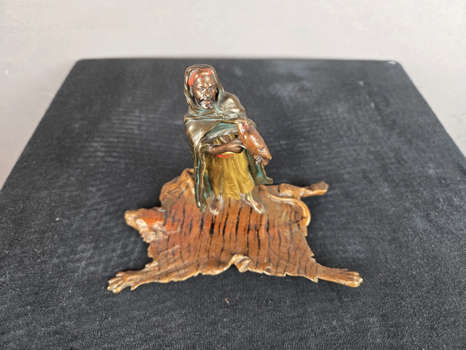 Vienna bronze, oriental figure resting on a tiger skin, Franz Bergman