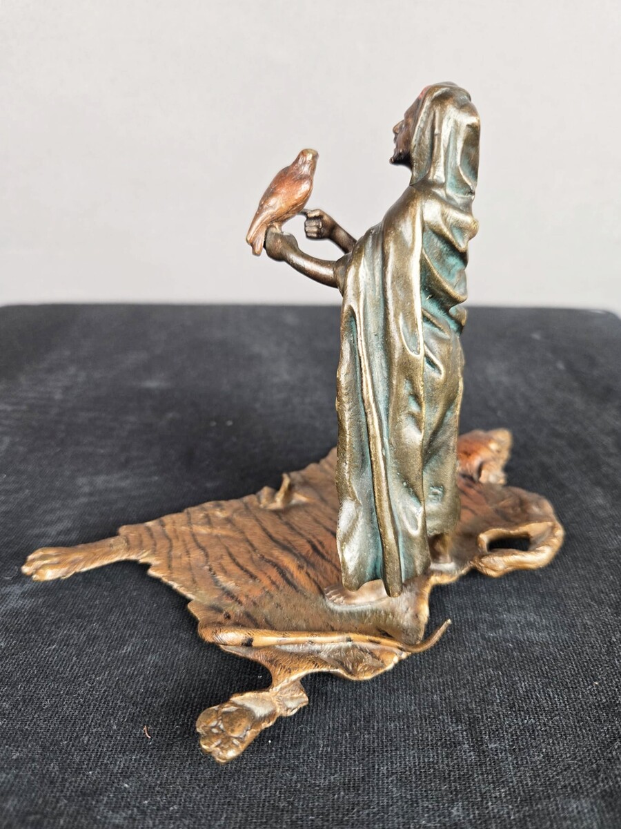 Vienna bronze, oriental figure resting on a tiger skin, Franz Bergman