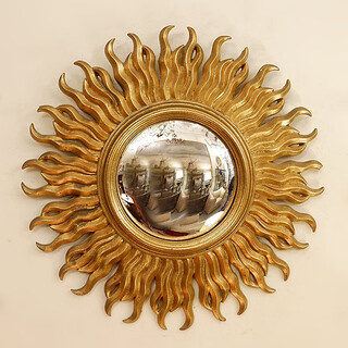 Vintage resin sun mirror with gold patina and witch's eye Ø50cm