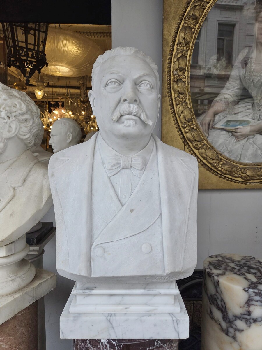White marble bust of a man, 19th