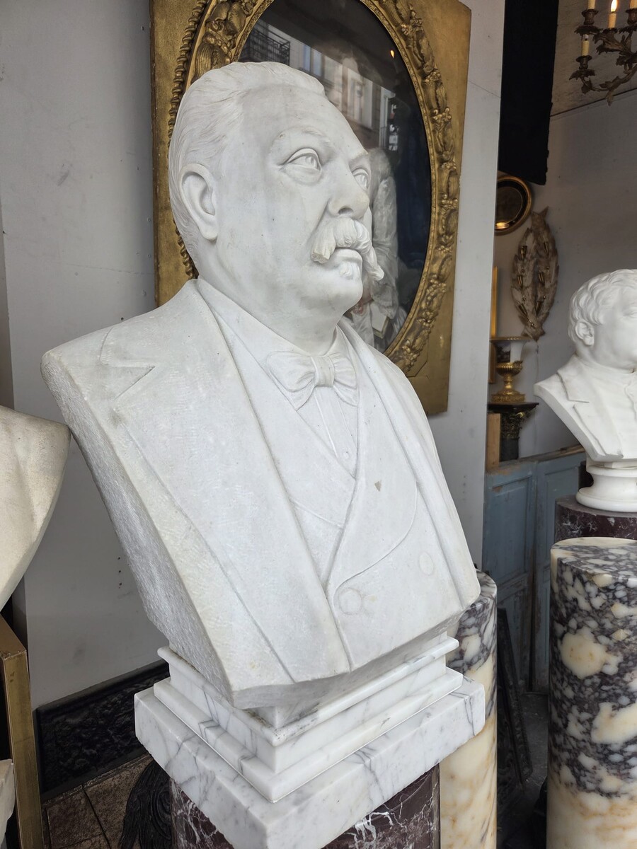 White marble bust of a man, 19th